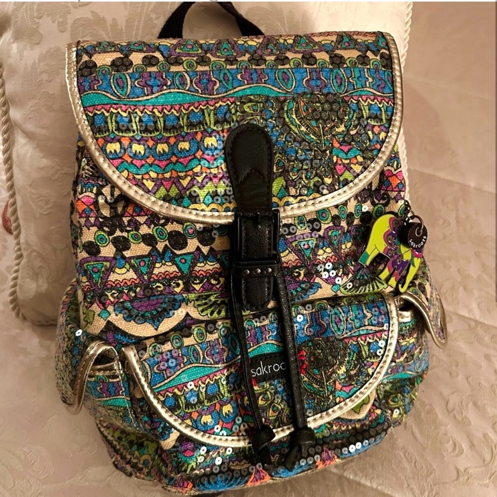 Sakroots NWOT! Circle Radiant Elephant Peace Flap Backpack Backpack/Shoulder Bag
